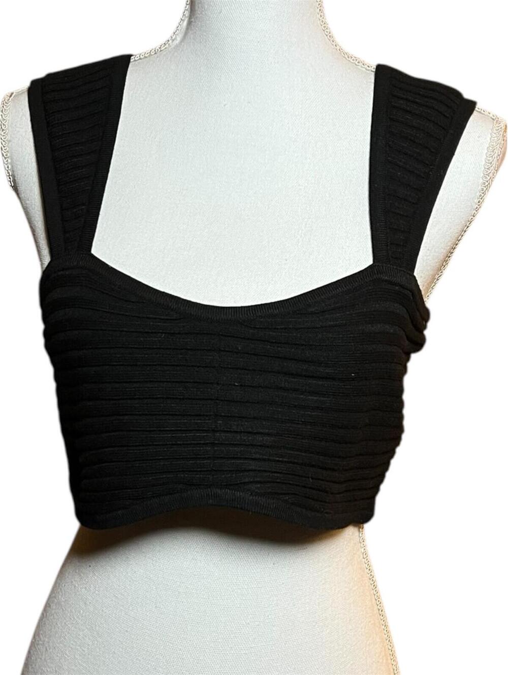 WILD FABLE Black Ribbed Knit Crop Tank Top | Wide Strap Sweetheart Neck Sz L NWT